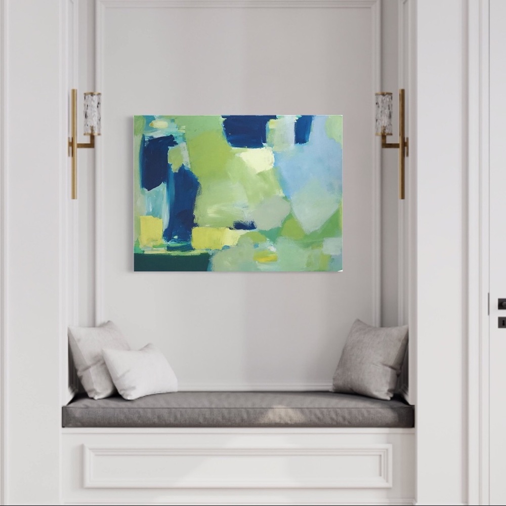 Blue green large abstract landscape painting